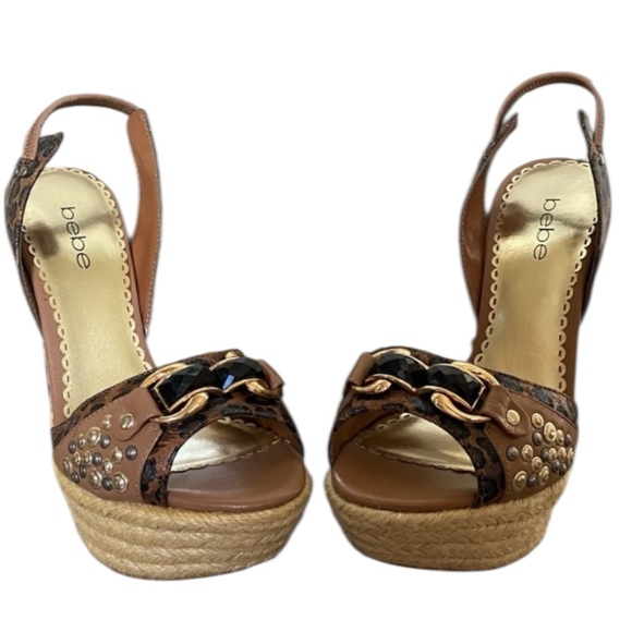 bebe Shoes - BEBE Leooard Leather Python Studded Wedge Heel Shoes